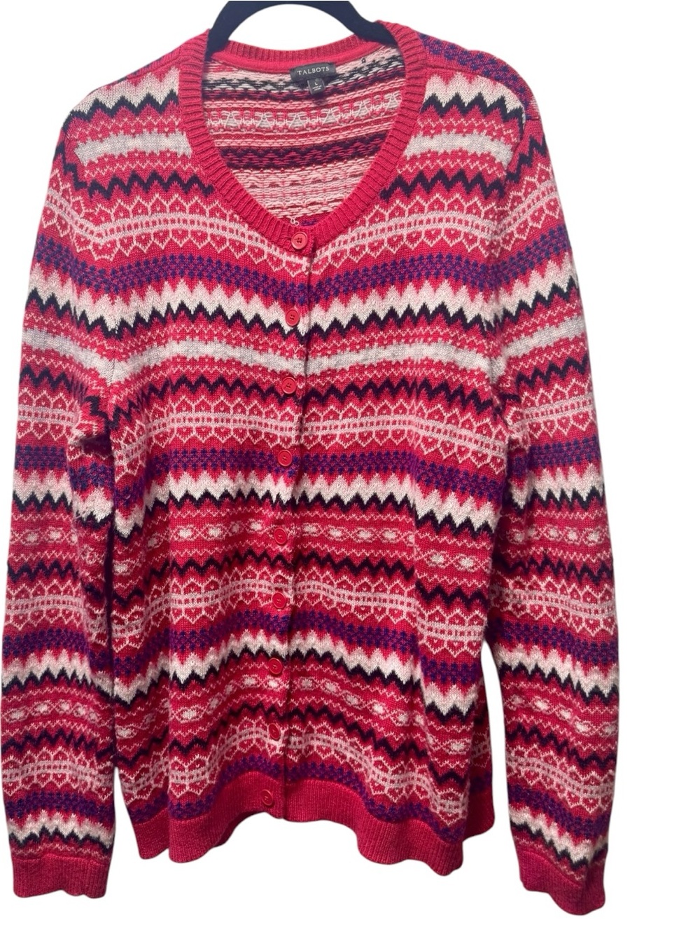 Talbots Pink Multi-Pattern V-Neck Button-Front Cardigan L